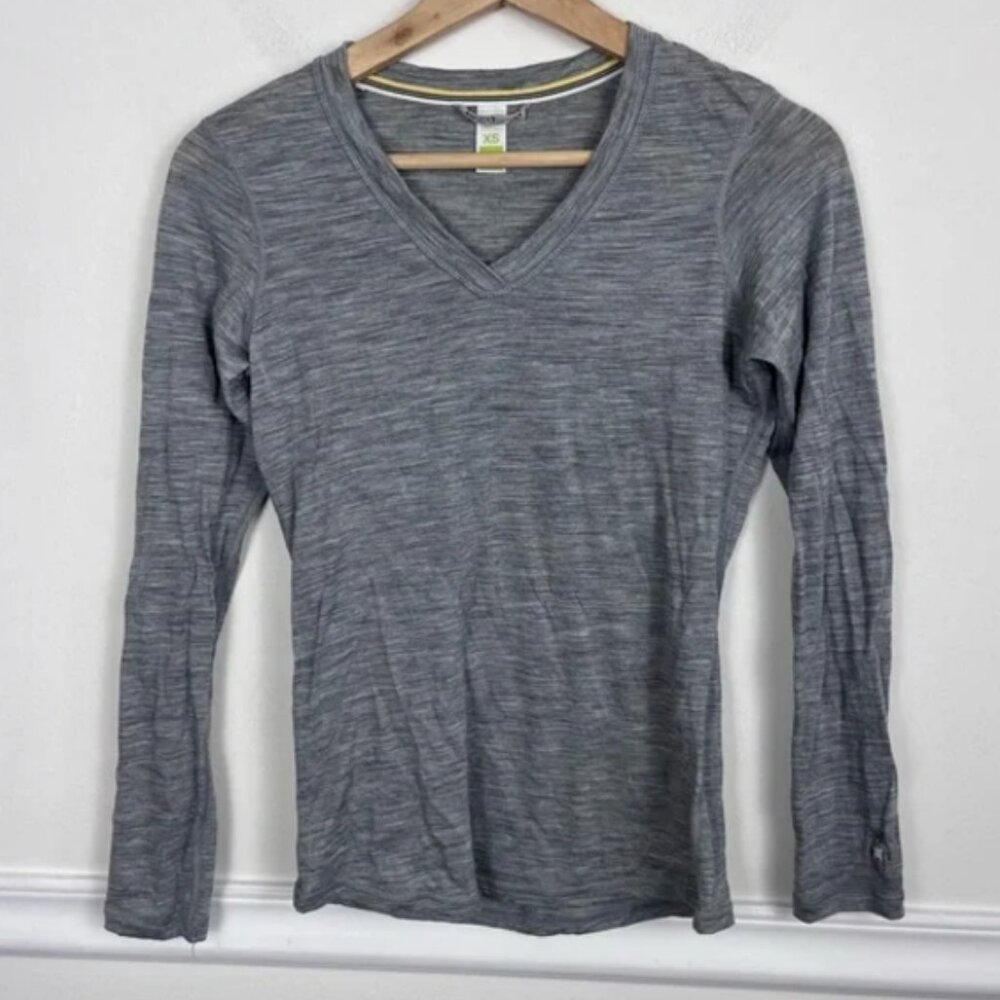 Smartwool Heather Gray Merino Wool Base Layer V Neck Size XS